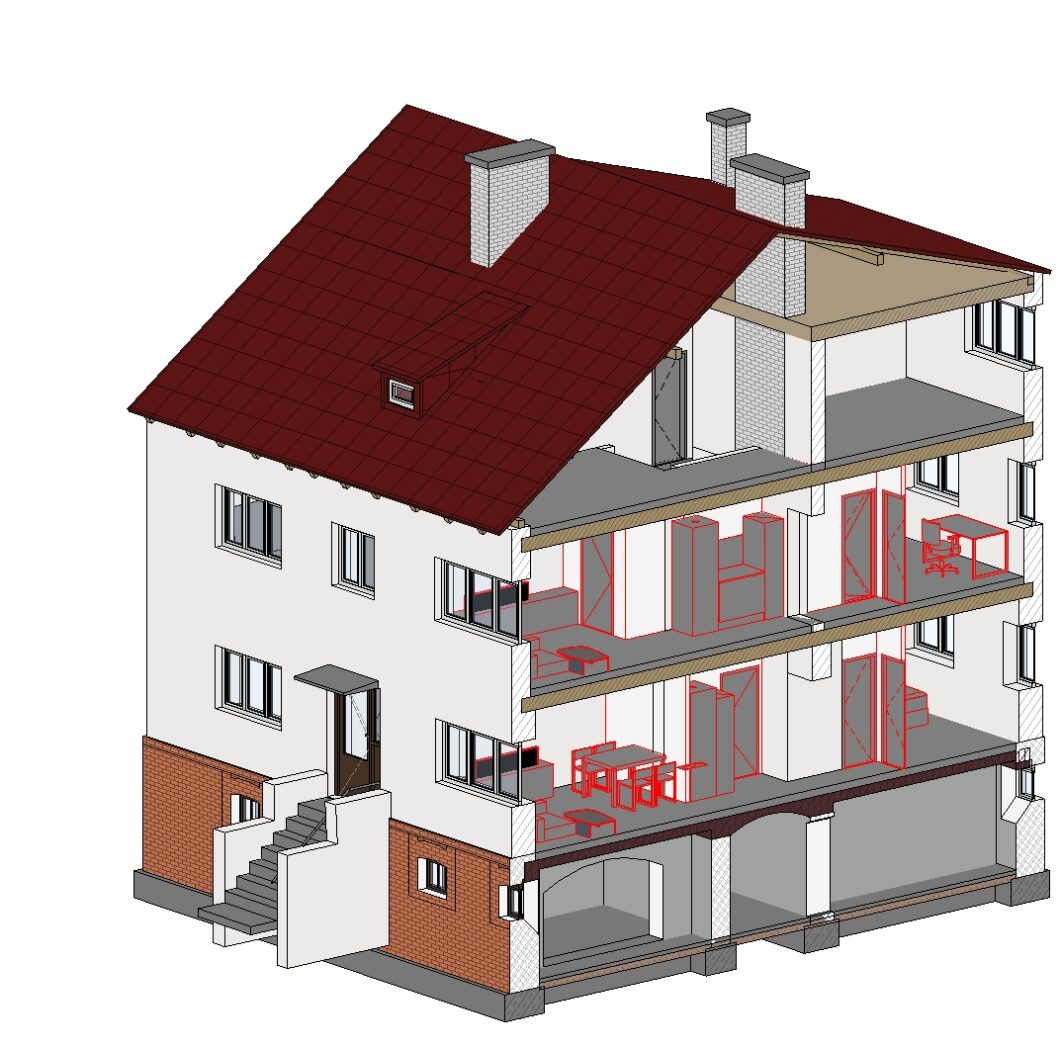 řez informačním modelem bytového domu